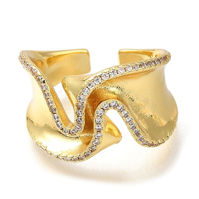 Rack Plating Brass Micro Pave Cubic Zirconia Open Cuff Rings for Women RJEW-M022-20G-1