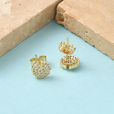 Flower Brass Micro Pave Clear Cubic Zirconia Stud Earrings EJEW-Z144-03G-1