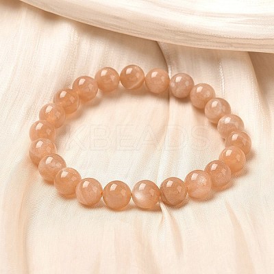 Natural Sunstone Beaded Stretch Bracelets for Men Women BJEW-I322-01-1