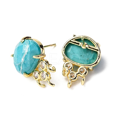 Brass Micro Pave Cubic Zirconia Stud Earring Findings with Natural Turquoise KK-Z096-05G-12-1