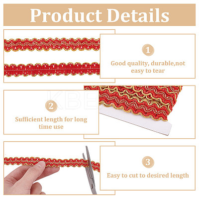 12M Polyester Glitter Wavy Fringe Trim Ribbon OCOR-WH0003-031C-1