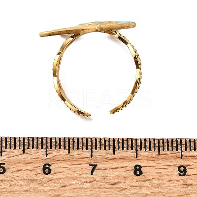 Ocean Theme 304 Stainless Steel & Enamel Cuff Rings for Women RJEW-F192-01A-G-1