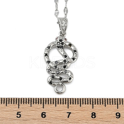 Brass Micro Pave Black Cubic Zirconia Snake Pendant Necklaces NJEW-K280-08P-1