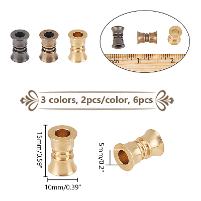 6Pcs 3 Colors Outdoor EDC Tool Brass Parachute Rope European Beads KK-NB0003-72A-1