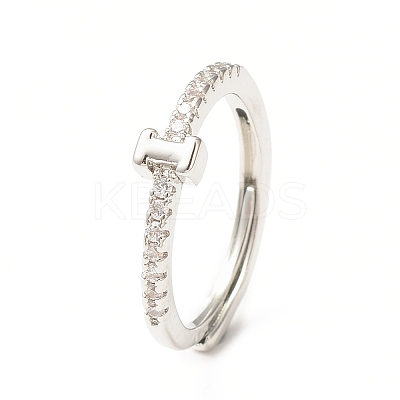 Clear Cubic Zirconia Initial Letter Adjustable Ring RJEW-C052-01P-I-1