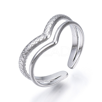 Non-Tarnish 304 Stainless Steel Heart Open Cuff Ring RJEW-N040-46-1