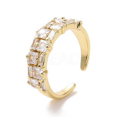 Rectangle Cubic Zirconia Open Cuff Ring RJEW-P035-07G-1