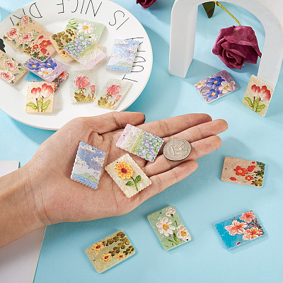22Pcs 11 Style Embossed Printed Acrylic Pendants MACR-CW0001-11-1