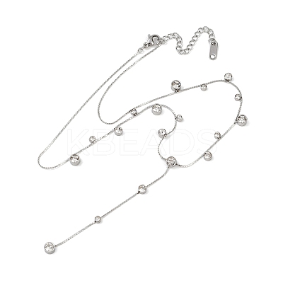 304 Stainless SteelPave Clear Cubic Zirconia Flat Round Link Chain Y Necklaces NJEW-Z088-01P-1