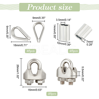75Pcs 3 Style 304 Stainless Steel & Aluminum Wire Rope Cable Clip Clamp FIND-GA0003-11-1