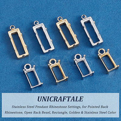 8Pcs 4 Styles 304 Stainless Steel Pendant Rhinestone Settings STAS-UN0038-11-1
