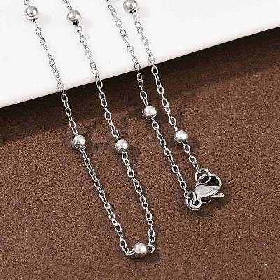 304 Stainless Steel 3MM Round Bead Cable Chain Necklaces for Women NJEW-G177-03A-P-1