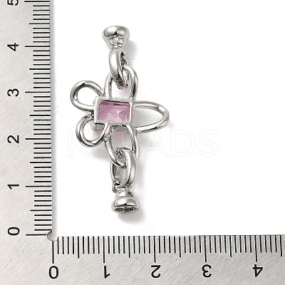 Rack Plating Brass Pave Pink Glass Fold Over Clasps KK-E084-35P-1