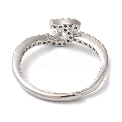 Rack Plating Brass Cubic Zirconia Arabic Letters Adjustable Rings for Women RJEW-S407-10P-11-1