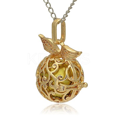 Golden Tone Brass Hollow Round Cage Pendants KK-J230-08G-1