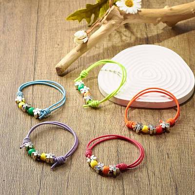 Flower & Column Beaded Cord Bracelet BJEW-JB07912-1