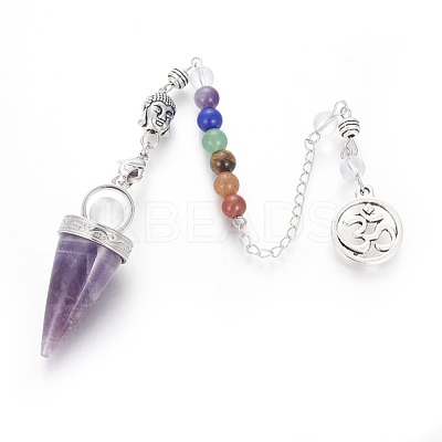 Chakra Jewelry Natural Amethyst Cone Dowsing Pendulums G-G771-E02-1