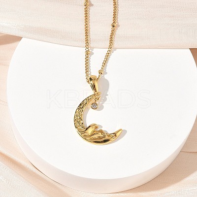 304 Stainless Steel Micro Pave Clear Cubic Zirconia Pendant Necklaces for Women NJEW-Z103-01G-01-1
