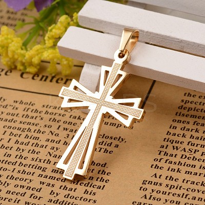 Ion Plating(IP) 304 Stainless Steel Cross Pendants STAS-I035-31B-1