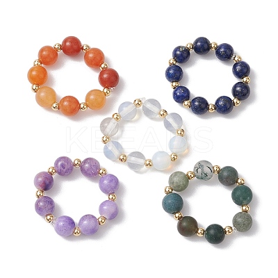 5Pcs 5 Styles Natural White Jade & Indian Agate & Lapis Lazuli & Red Aventurine & Opalite Stretch Rings RJEW-JR00760-1