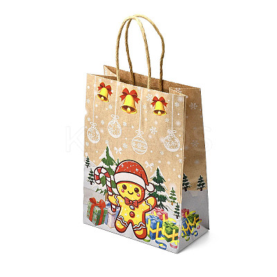 Christmas Theme Printed Paper Tote Bags with Handles ABAG-B008-03-1