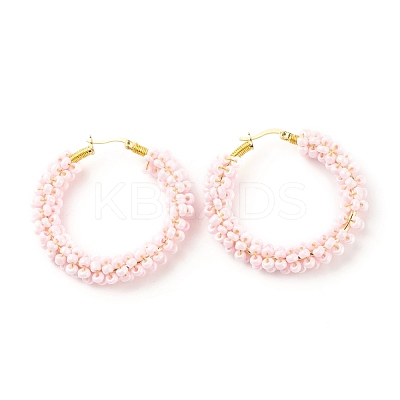 Glass Seed Beaded Hoop Earrings for Women EJEW-C003-02H-RS-1