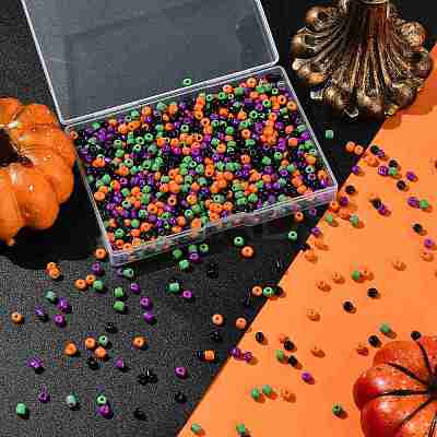 100G 4 Colors Halloween Baking Paint K9 Glass Seed Beads SEED-FS0001-42-1