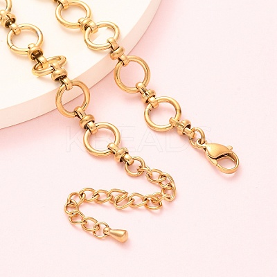 304 Stainless Steel Ring Link Chain Anklets AJEW-A057-02G-1