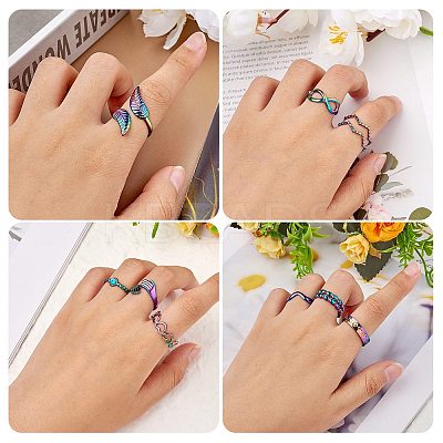 9Pcs 9 Style 304 Stainless Steel Hand & Infinite & Heart & Moon Cuff Rings RJEW-SZ0001-19-1