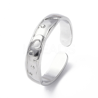 Non-Tarnish 304 Stainless Steel Crescent Moon Open Cuff Ring for Women X-RJEW-C046-01P-1