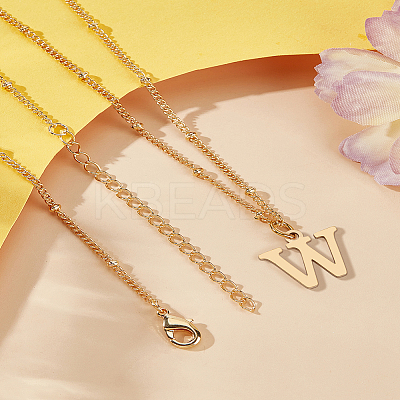 1Pc Brass Chain & 304 Stainless Steel Letter Pendant Necklaces NJEW-LP0001-35W-G-1