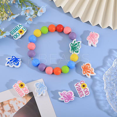 11Pcs 11 Styles Word Good Vibes & Butterfly Silicone Beads SIL-CA0002-79-1