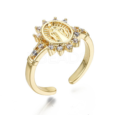 Brass Micro Pave Clear Cubic Zirconia Cuff Rings RJEW-S044-127-NF-1