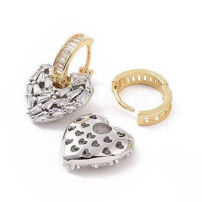 Clear Cubic Zirconia Heart Dangle Hoop Earrings EJEW-G343-03P-B-1