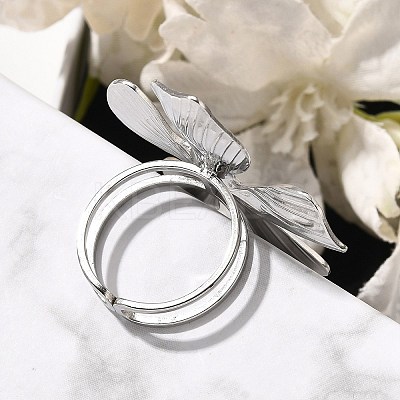 Flower 304 Stainless Steel Open Cuff Ring for Women LS-RJEW-R006-03P-01-1