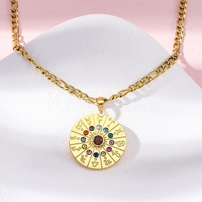 304 Stainless Steel Colorful Rhinestone Zodiac Pendant Necklaces for Women NJEW-U032-02G-1