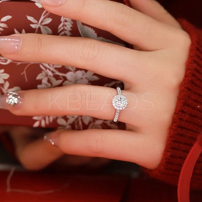 Rhodium Plated 925 Sterling Silver Pave 5.2x3.1mm Moissanite Finger Rings for Women WG1E35D-41-1