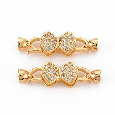 Brass Micro Pave Clear Cubic Zirconia Fold Over Clasps KK-S354-318-NF-1