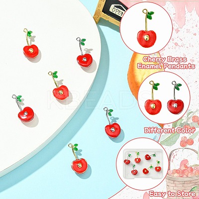 6Pcs 2 Colors Cherry Brass Enamel Pendants KK-CJ0003-18-1