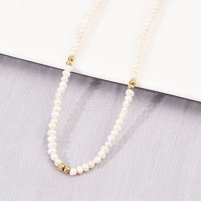 Natural Freshwater Pearl Potato & Brass Beaded Necklaces NJEW-D338-01G-1