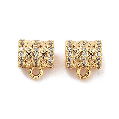 Brass Micro Pave Clear Cubic Zirconia Tube Bails KK-S394-06C-1