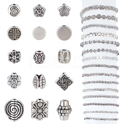 15 Strands 15 Style Tibetan Style Flower Alloy Bead Strands TIBEB-PH0004-93-1