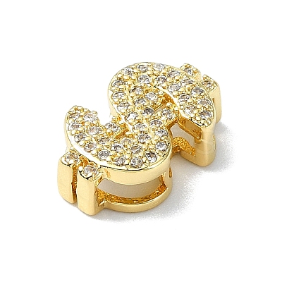 Rack Plating Brass Micro Pave Clear Cubic Zirconia Dollar Sign Multi-Strand Links KK-B084-22G-1