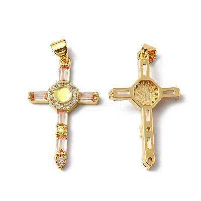 Rack Plating Brass Micro Pave Cubic Zirconia Pendants KK-P235-08G-01-1