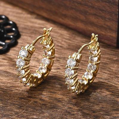 Brass Micro Pave Clear Cubic Zirconia Hoop Earrings EJEW-K083-42G-1