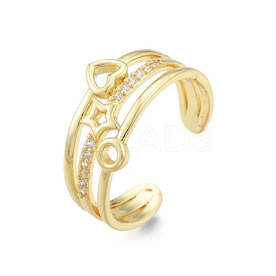 Clear Cubic Zirconia Star & Heart Open Cuff Ring RJEW-G261-02G-1