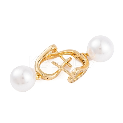 Rack Plating Brass Clear Cubic Zirconia ABS Pearl Earrings EJEW-S219-15G-05-1