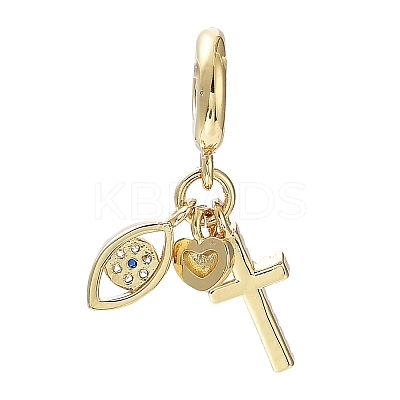 Rack Plating Eco-Friendly Brass Pave Clear Cubic Zirconia European Dangle Charms KK-M256-03G-1