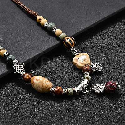 Ethnic Style Alloy & Porcelain Ceramic Beads Pendant Tassel Y Necklaces LS-NJEW-D308-03B-1