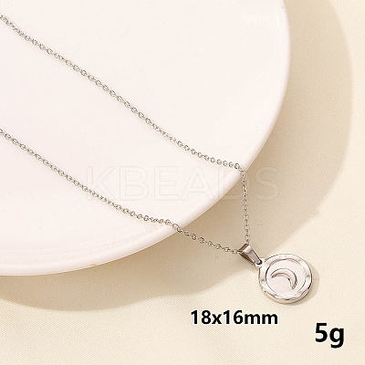 304 Stainless Steel Flat Round Pendant Necklaces LL9510-1-1